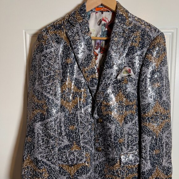 Tallia Sequin Blazer Abstract Print with Floral Lining Men's 38R - Picture 1 of 12
